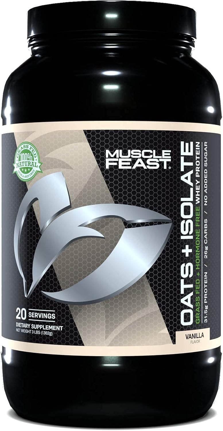 Muscle Feast Grass-Fed Whey Protein Oats + Isolate Powder, Hormone Free Gluten-Free, Chocolate, 6lb Pack of 2