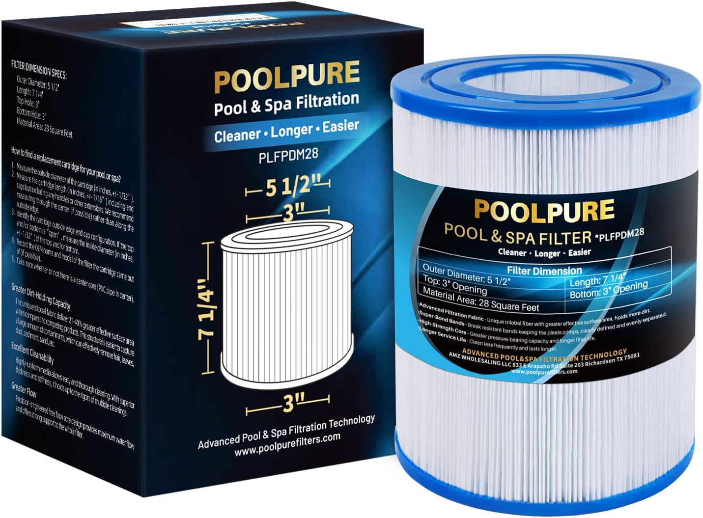 POOLPURE PDM28 Spa Filter Replaces Aquarest Dream Maker 461273 Hot Tub Filter, 1 Pack