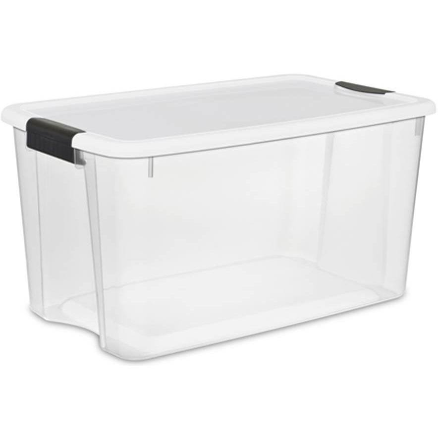 Sterilite 70 Quart Ultra Latch Storage Box with Lid u0026 See-Through Base (16 Pack)