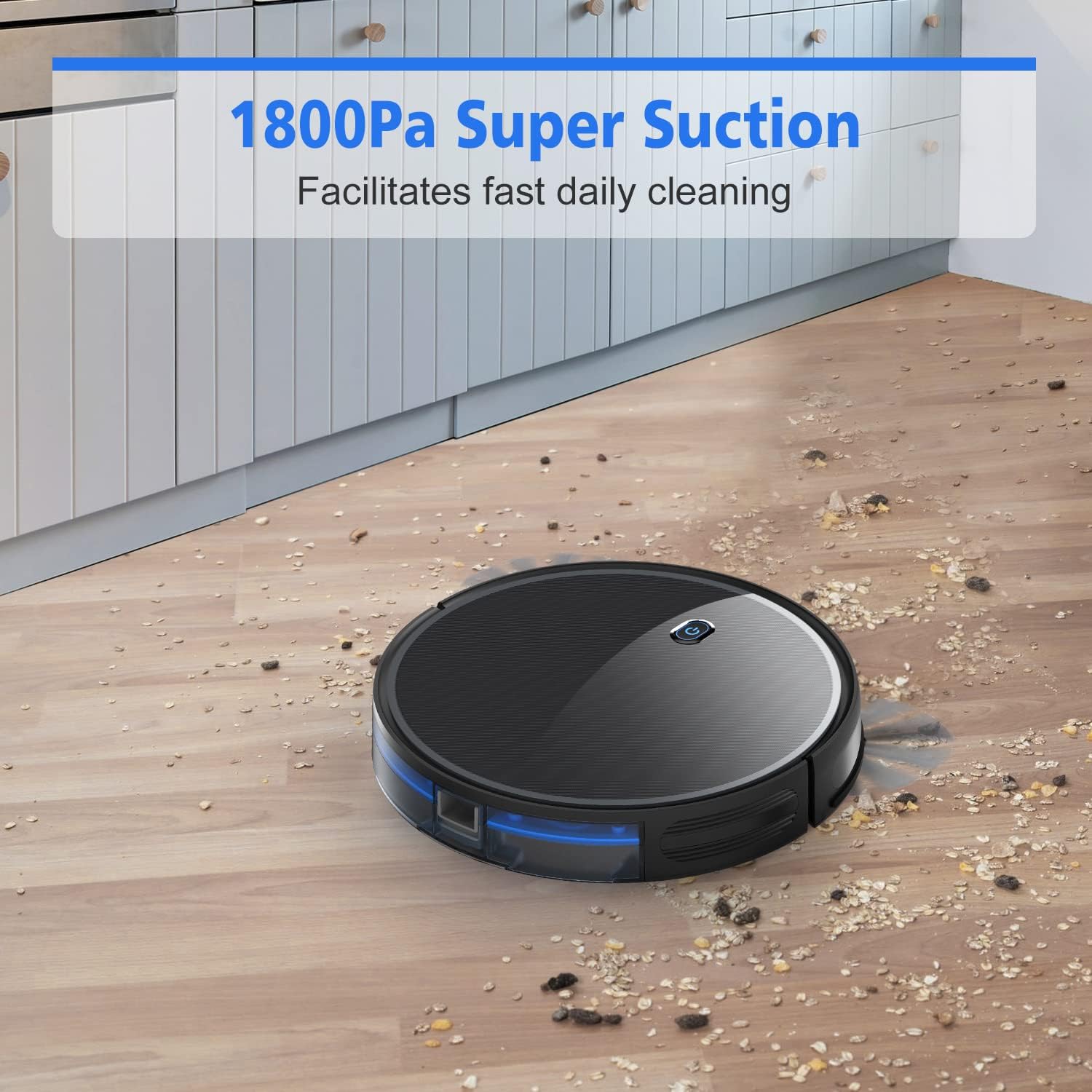 Robot Vacuum Cleaner, 1800Pa Robotic Vacuum Cleaner (Slim) Max Suction Quiet Multiple Cleaning Modes Self-Charging Vacuum with Boundary Strips for Pet Hair Hard Floor Medium-Pile Carpets