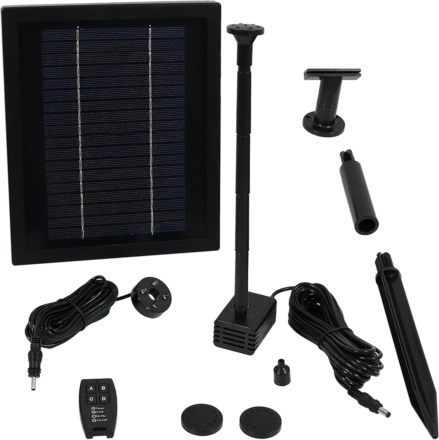 Sunnydaze Solar Pump and Solar Panel Kit with Battery Pack, Remote Control and LED Light, 65 GPH, 47-Inch Lift