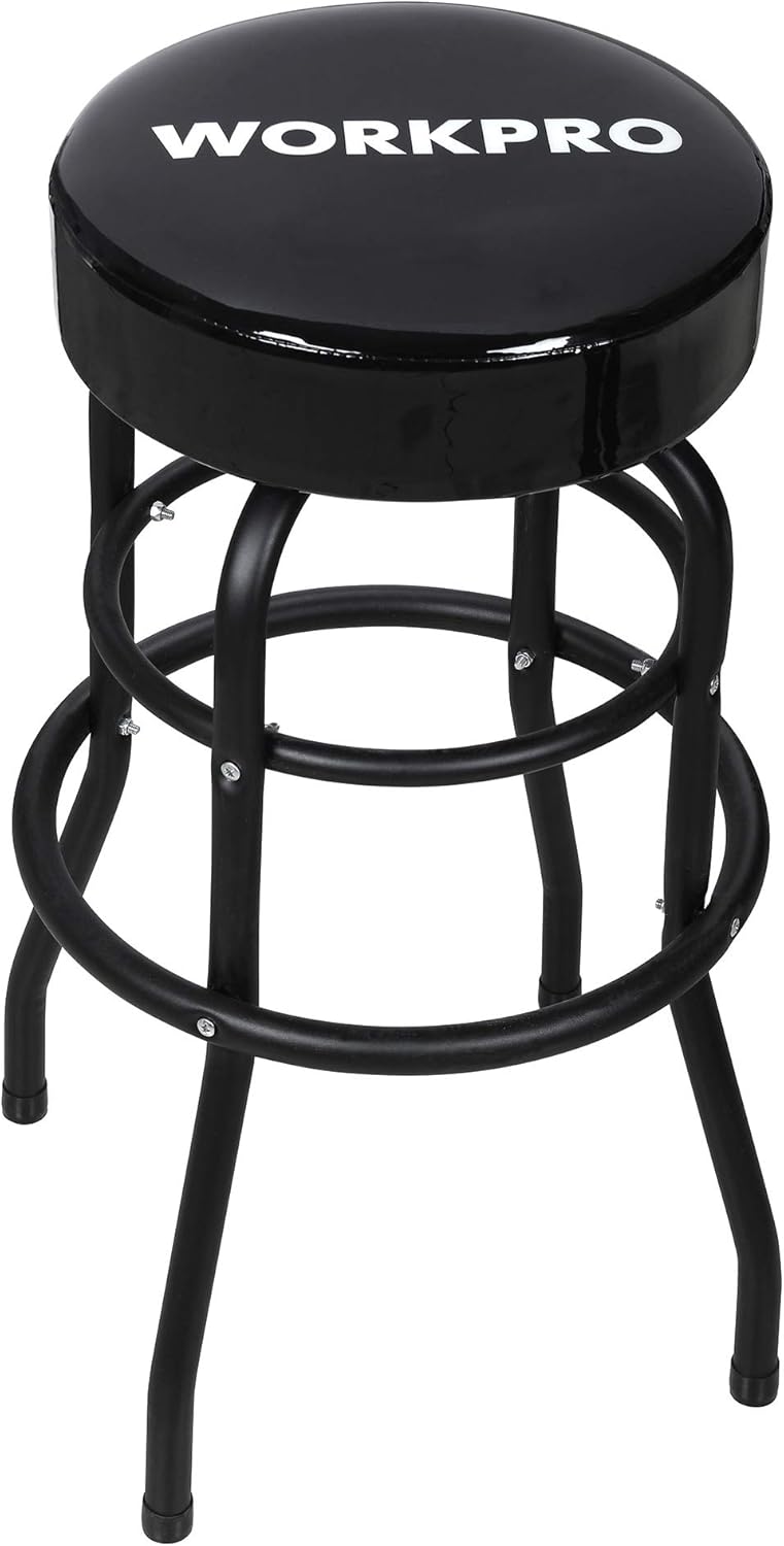 WORKPRO Shop Stool Bar Stool with Padded Swivel Shop Seat, Black, W112012A