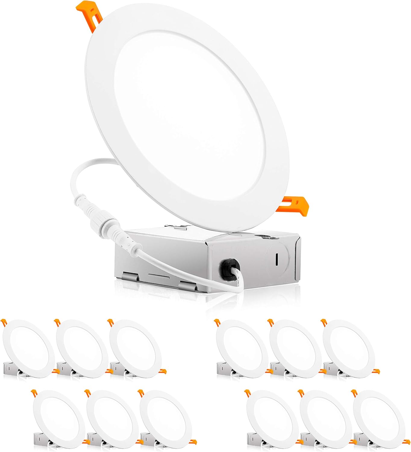 PARMIDA (12 Pack) 6 Inch Ultra-Thin LED Recessed Ceiling Light with Junction Box, 12W, Dimmable Can-less Wafer Slim Panel Downlight, IC Rated, ENERGY STAR & ETL-LISTED&ndash; 3000K