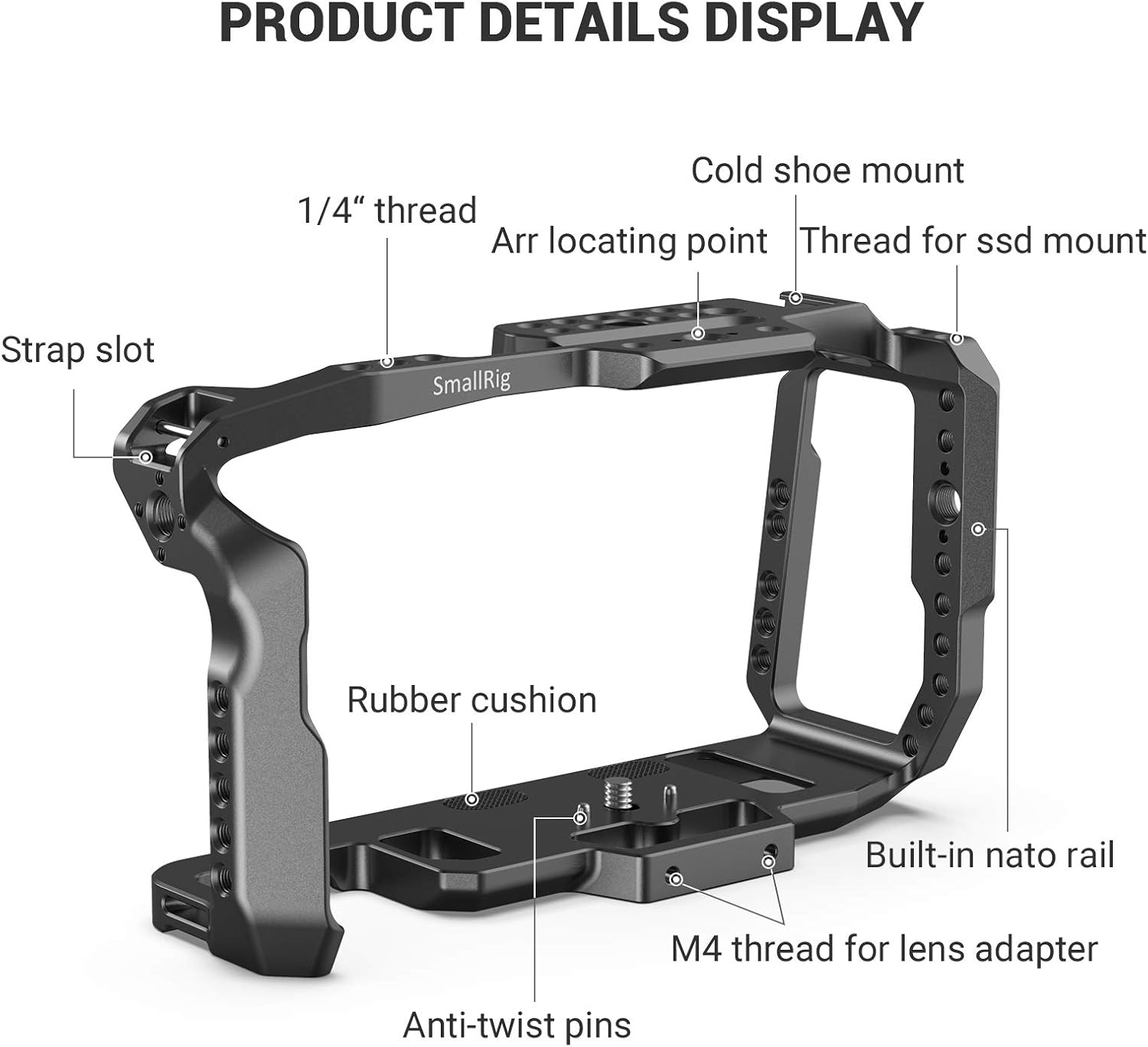 [New Version] SMALLRIG BMPCC 4K & 6K Cage for Blackmagic Design Pocket Cinema Camera 4K & 6K w/Cold Shoe, NATO Rail &ndash; 2203