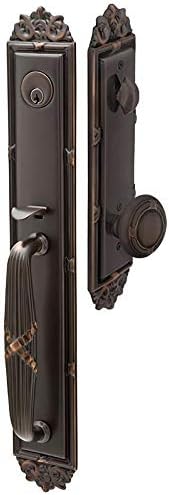 Emtek Tubular Entry Door Set Imperial Style with a Ribbon & Reed Knob on The Interior Side 2 Backset Sizes Included Polished Brass (Lifetime), Model: 4911-US3