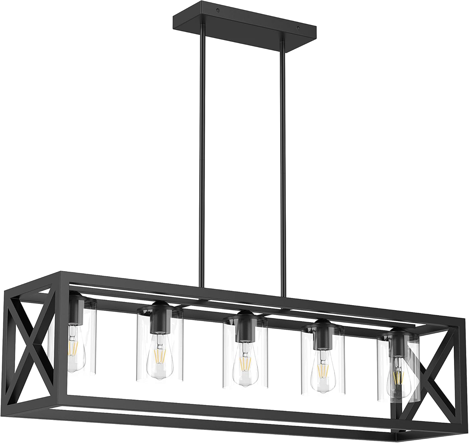 Espird Industrial Rectangular Chandelier，Black Farmhouse 40 Inch Large Kitchen Island Pendant Lighting, Dining Room 5 Lights Chandelier, Vintage Dining Ceiling Light Fixture Over Pool Table