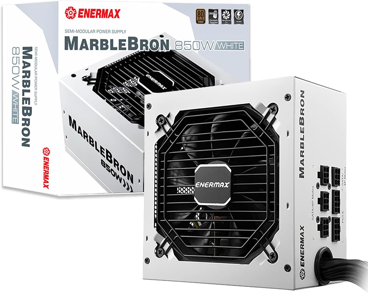 Enermax Marblebron 750W Power Supply, 80 Plus Bronze, Semi-Modular PSU, Silent Fan, Black Flat Cable, ATX Compact 140mm Size, 5 Year Warranty Pack of 2