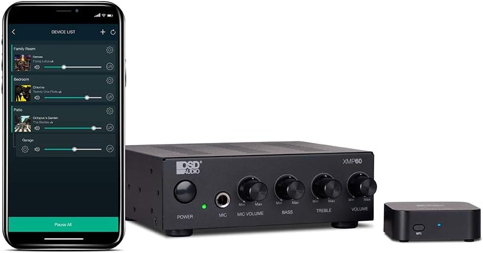 OSD App Controlled Compact WiFi Amplifier, XMP60 Class D 60W Amp w/Nero Link Hi-Fi Streaming Receiver Spotify, iHeartRadio