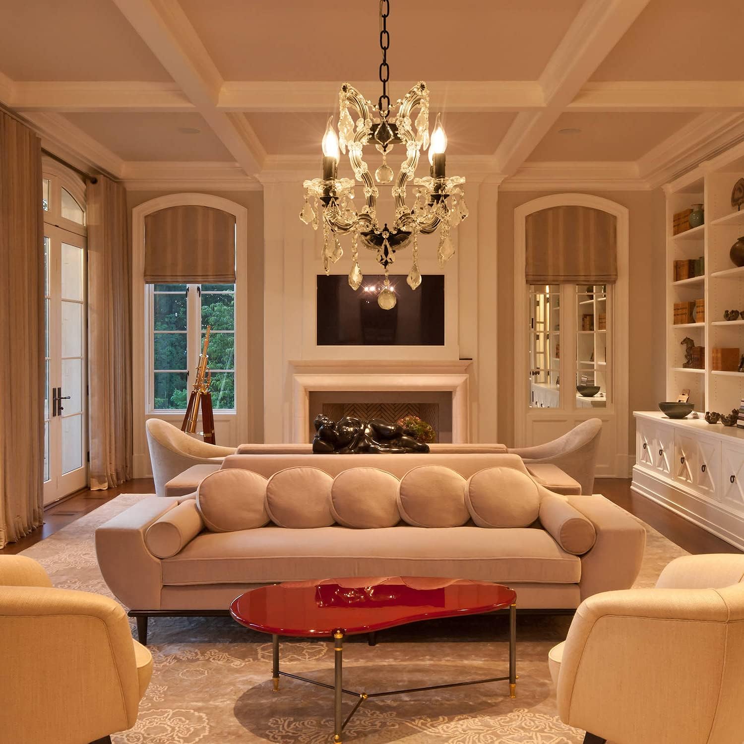 KAIQI Crystal Chandelier 4 Light Modern Chandelier, Crystal Pendant Light Ceiling Pendant Lighting Fixture for Dining Room Bedroom Living Room, Black