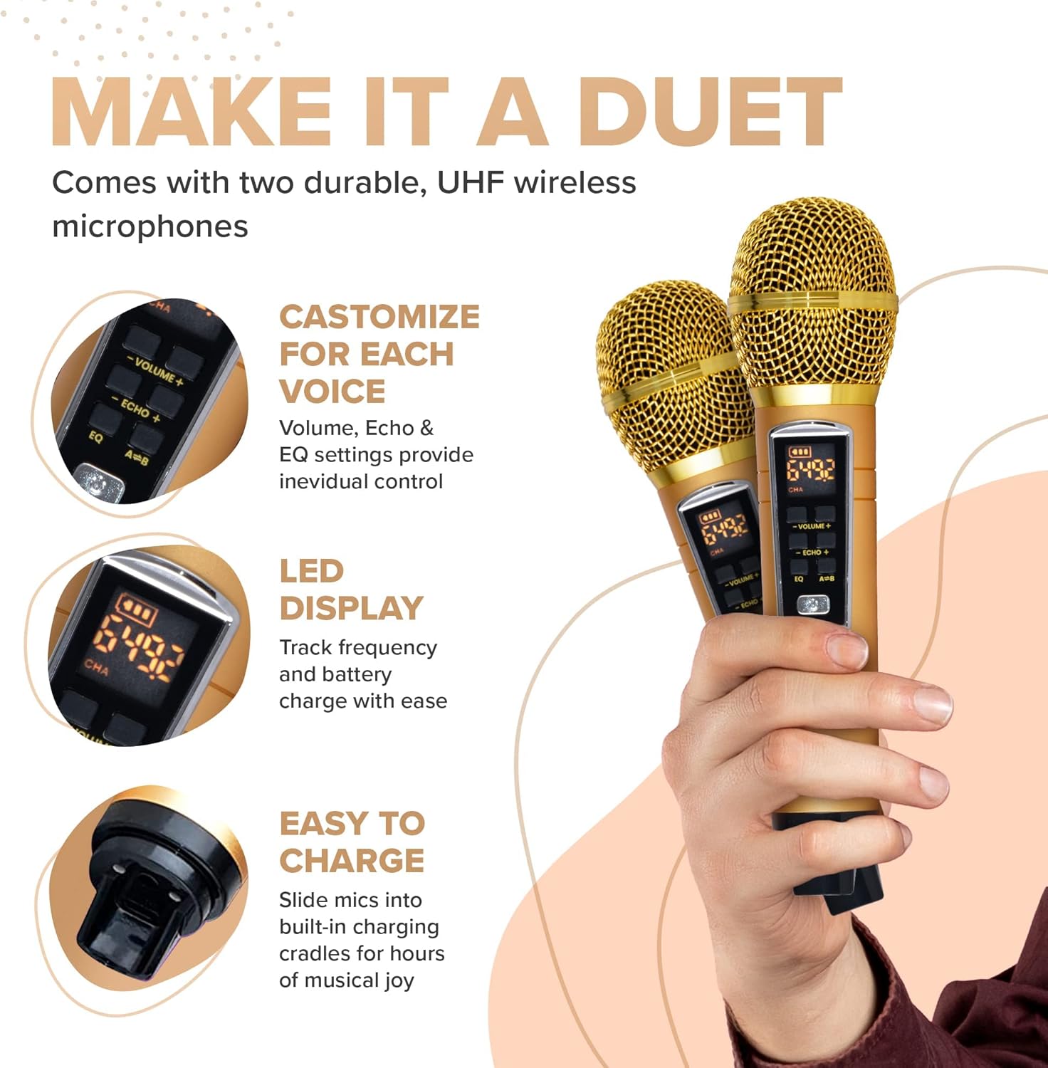 MASINGO Portable Kitty Cat Karaoke Machine for Kids, Children, & Toddlers w/ Bluetooth Speakers, 2 Wireless Microphones, PA System & Karaoke Song Mode for Boys & Girls - Spinto G3