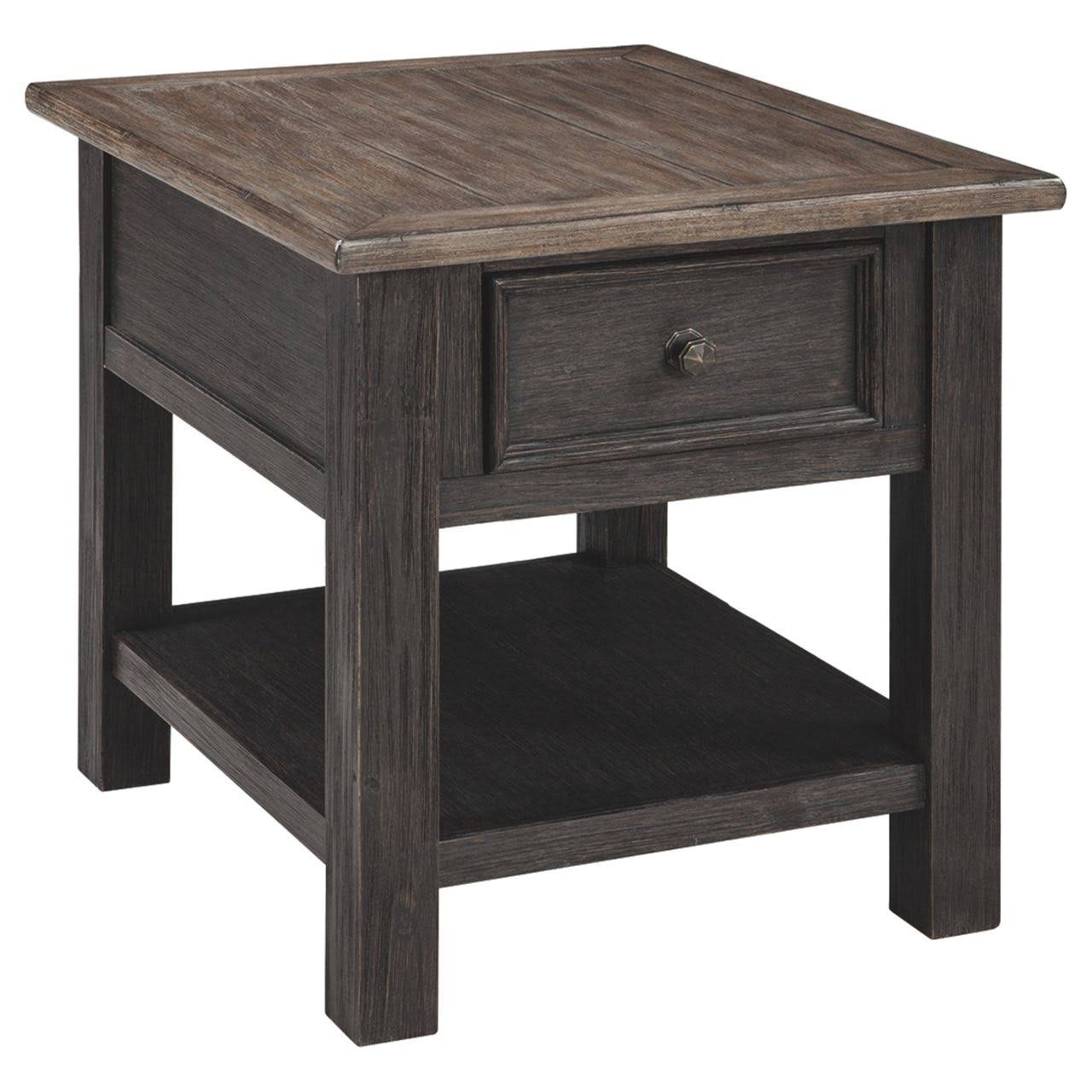 Wooden End Table with One Drawer and One Shelf, Brown and Black