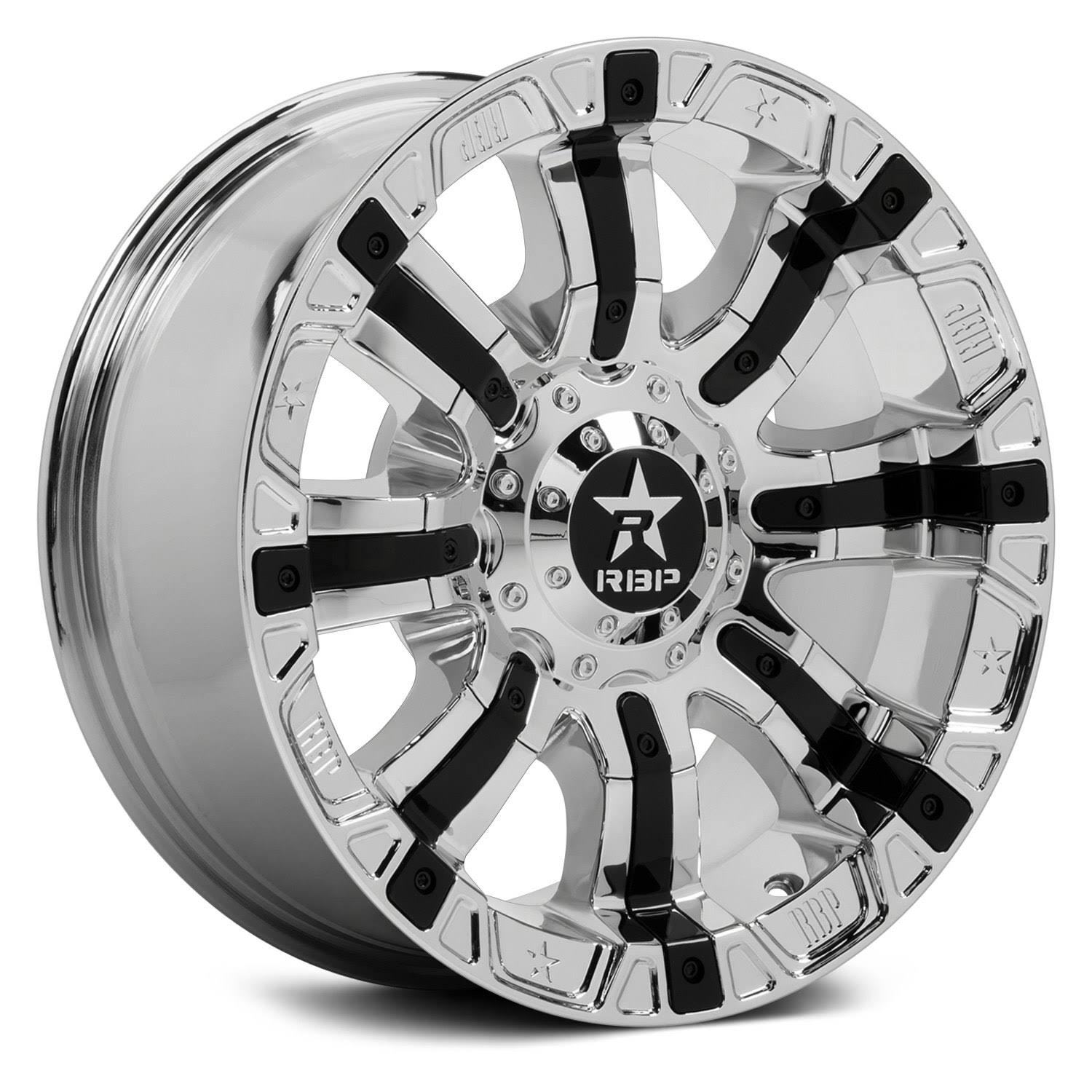 RBP 94R 18x10 6x135/139.7 BP / 5.5 BS 0mm Offset 87mm CB (Hub Centric) Chrome w/Black Inserts Wheel
