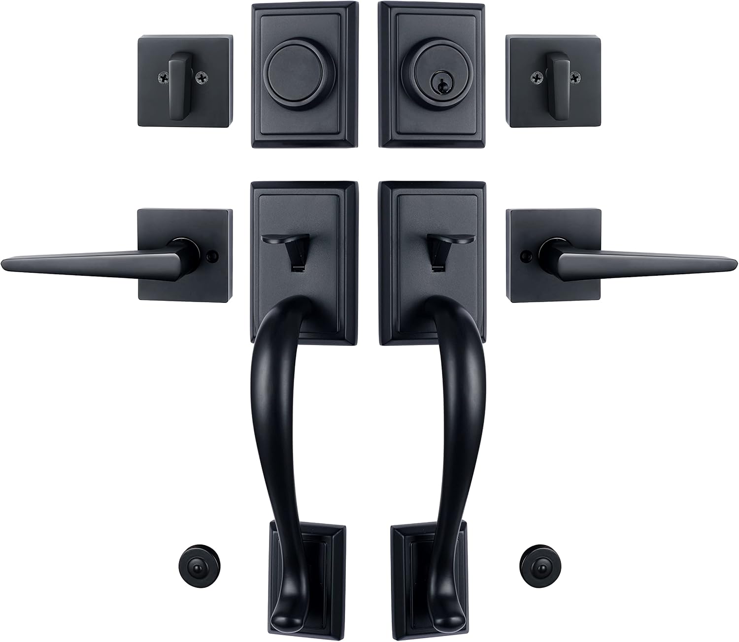 Matte Black Keyed Entry HandleSet -Front Door Entrance Handle and Deadbolt Lock Set Square Single Cylinder Deadbolt Heavy Duty (Entrance Keyed Lockset) feating Key-Alike Function