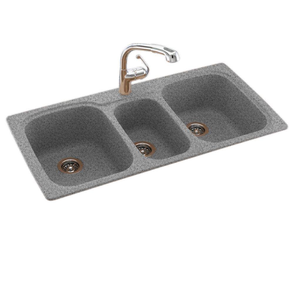 Solid Surface 44x22 x 22x22 Drop-in Kitchen Sink Swan Finish: Gray Granite