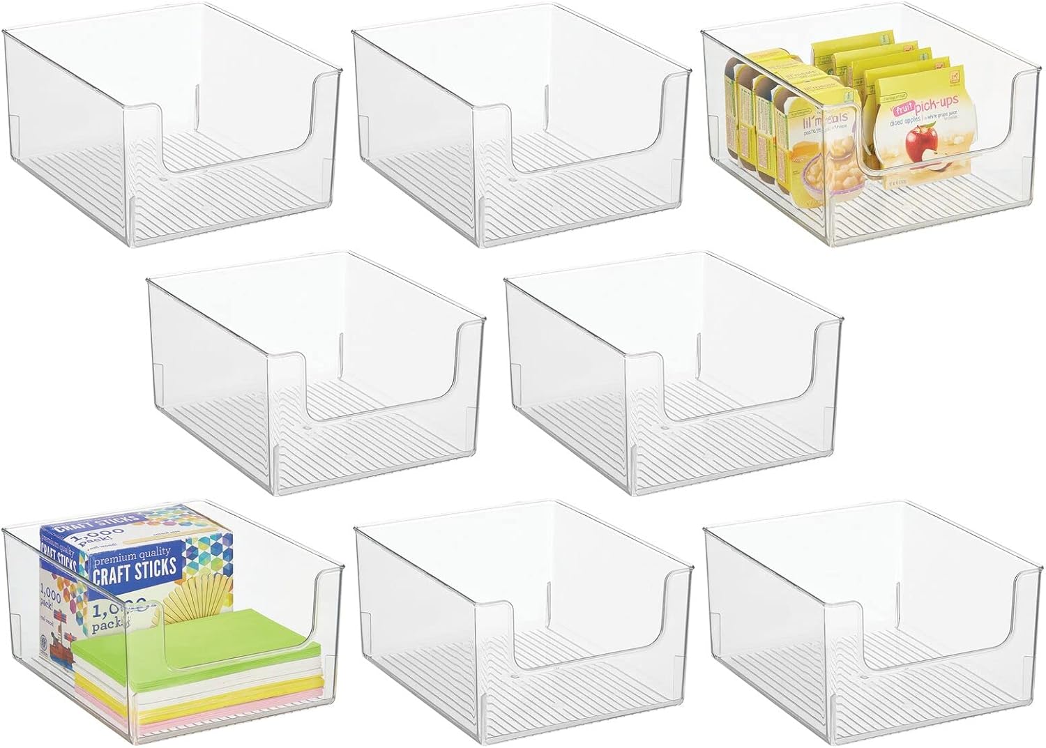 mDesign Modern Plastic Open Front Dip Storage Organizer Bin Basket for Household Organization - Shelves, Cubby, Cabinet, and Closet Organizing Decor - Ligne Collection - 8 Pack - Clear