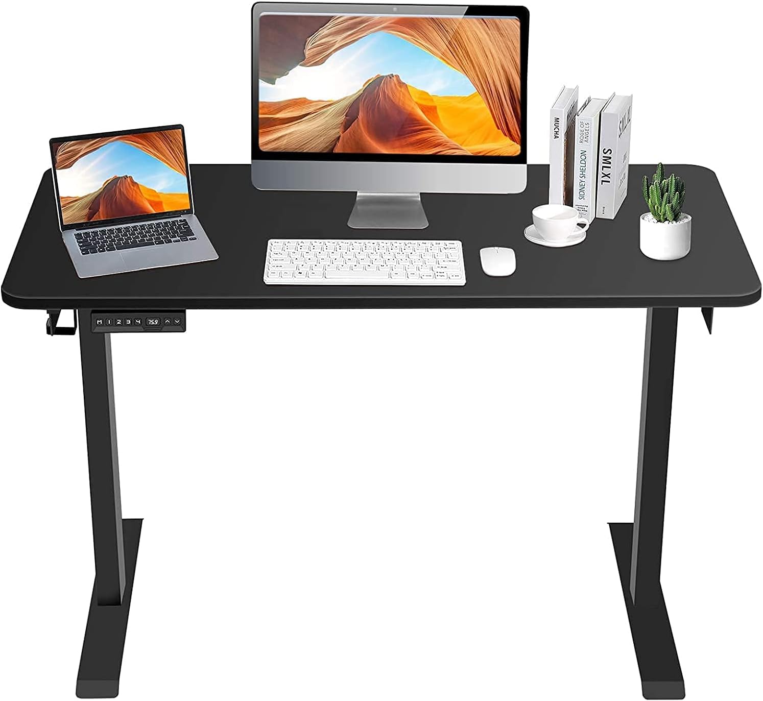 ELEFU Electric Standing Desk, 48 x 24 Inches Height Adjustable Desk with Whole Piece Desktop, Quick Assembly, Ergonomic Memory Controller, Ultra-Quiet Adjustment, Sit Stand Home Office Desk, Black