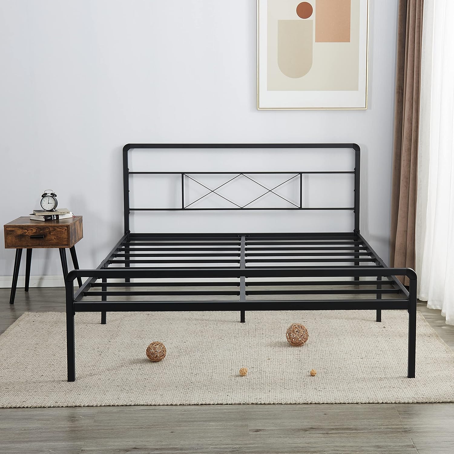 Queen Bed Frame with Headboard and Footboard,14 Inch Heavy Duty Metal Platform Beds Frames Easy Assembly Steel Slats Support No Box Spring Needed Non-Slip,Black