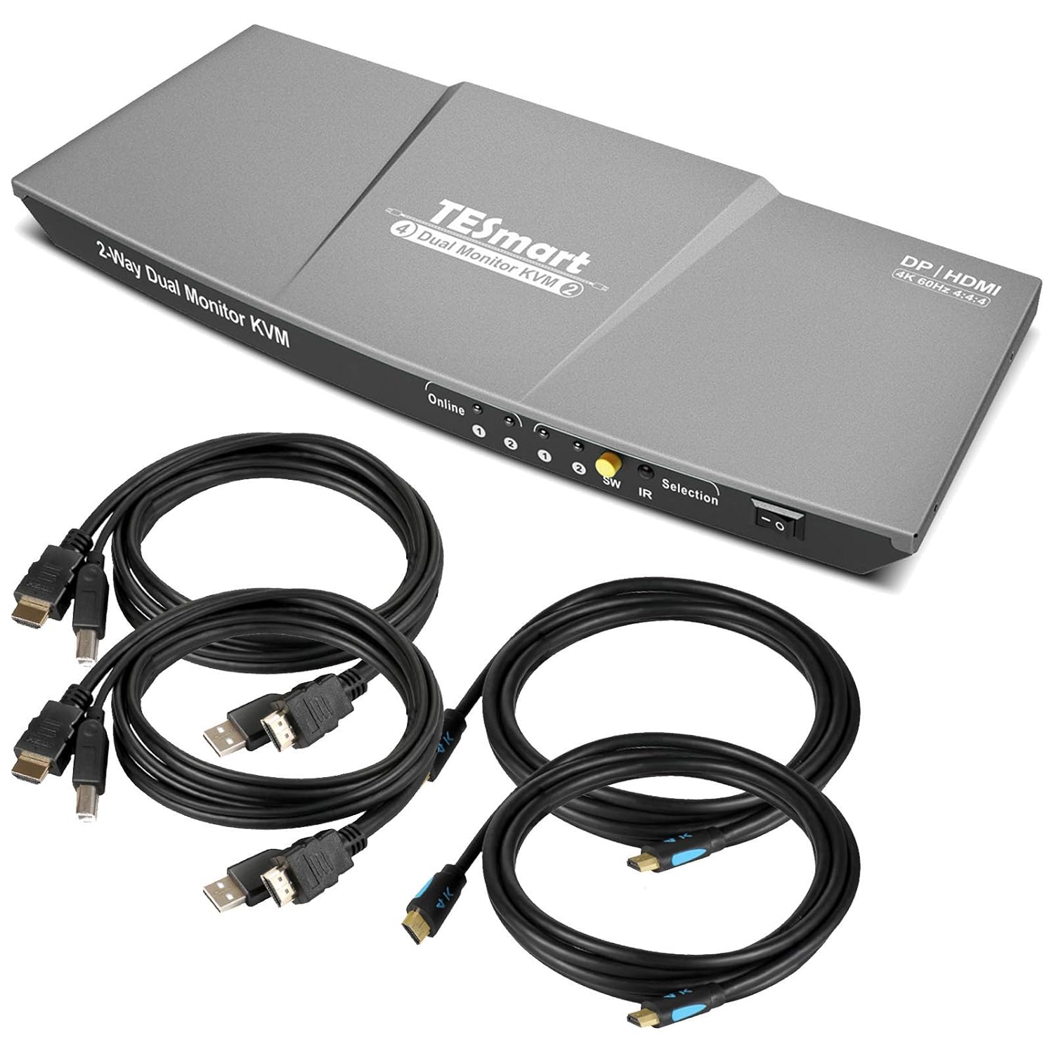 TESmart DisplayPort + HDMI 4x2 Dual Monitor KVM Switch for 2 PCs + 2 Monitors 2 Ports Updated 4K @ 60Hz (Black)