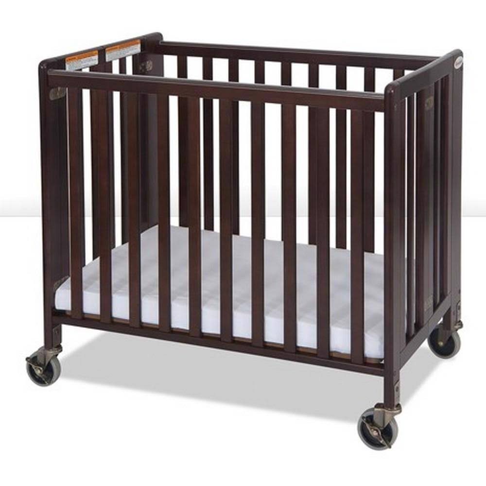 Foundations Hideaway Compact Fixed-Side Wood Folding Crib, Antique Cherry
