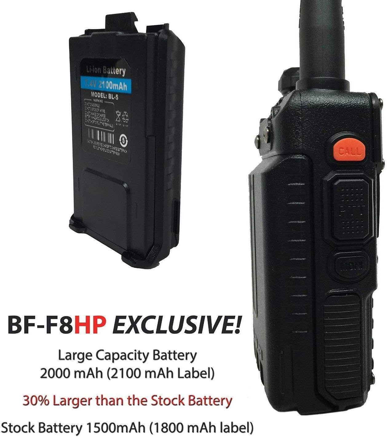BAOFENG BF-F8HP (UV-5R 3rd Gen) 8-Watt Dual Band Two-Way Radio (136-174MHz VHF & 400-520MHz UHF) Includes Full Kit with Large Battery Pack of 2