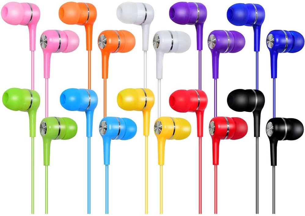 Kids Earbuds Bulk 30 Pack,Wholesale Durable Earphones in-Ear Headphones Perfect for Schools Classrooms Students Teens Children Gift and Adult 10 Colors Mixed Individually Bagged 30Pack
