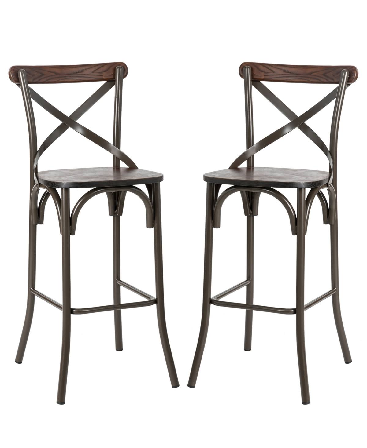 Glitzhome 43.00x22H Rustic Steel Bar Stool with Solid Elm Wood Seat and Back SUPPORT, Set of 2