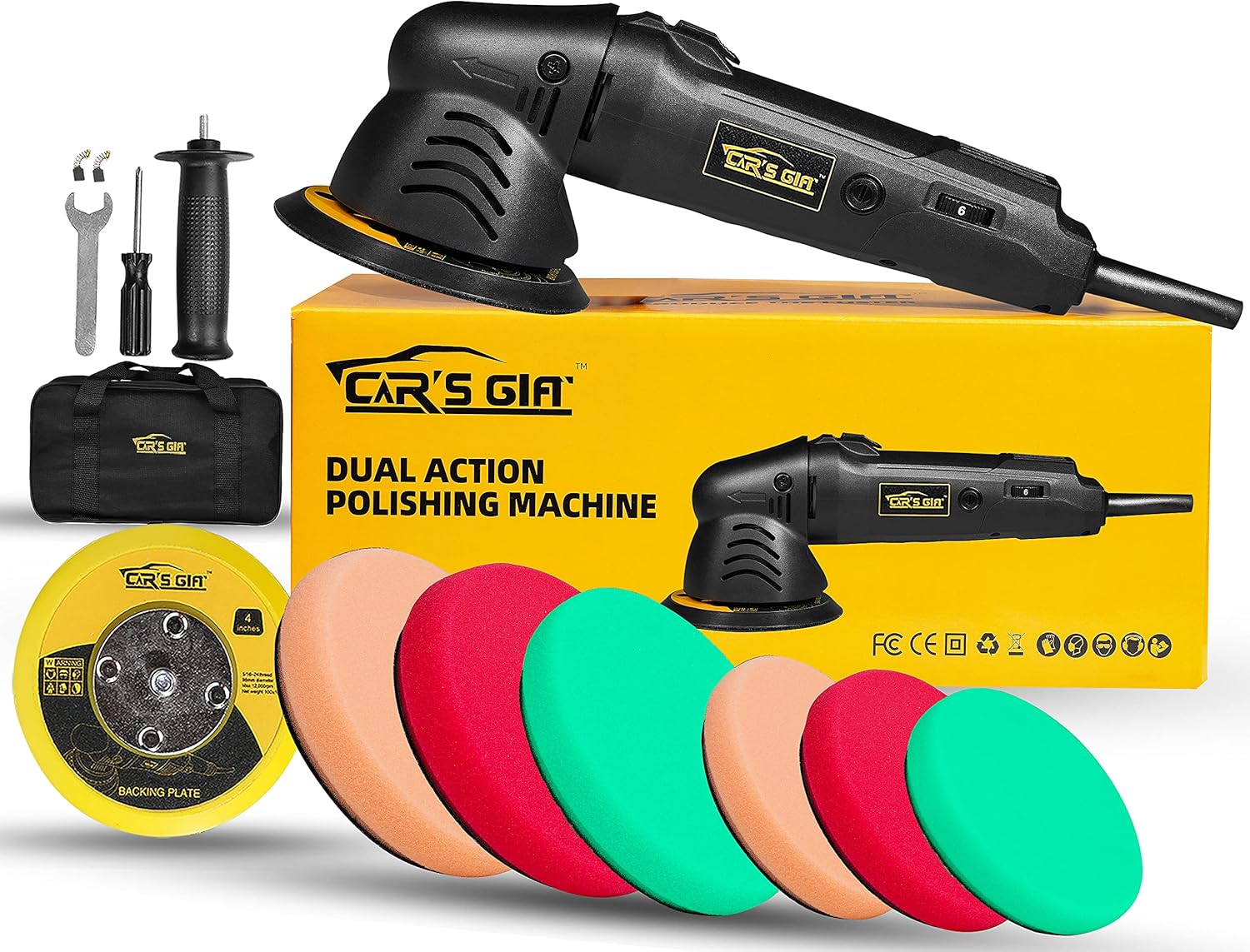 Dual Action Polisher,Variable Speed Car Buffer 4inch Random Orbital Polisher Waxer Kit with 3 Functions of Foam Pads for Car Detailing Polishing and Waxing (10 Items) Pack of 2