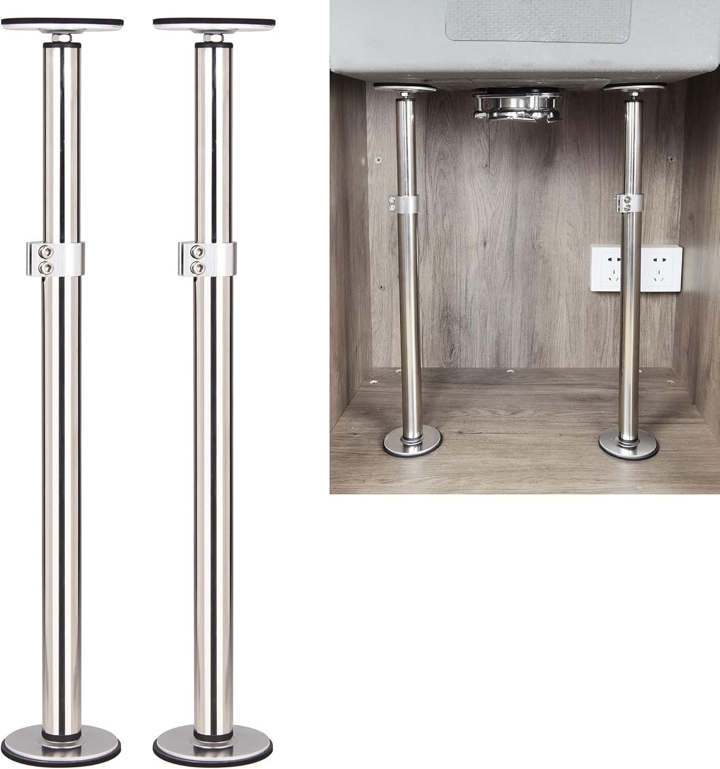 TYESTAND ST-2 Undermount Sink Brackets Stainless Steel Adjustable Support Sink Legs Installation and Repair System Kit For Kitchen Sink (16-29.5inches(41-75cm))