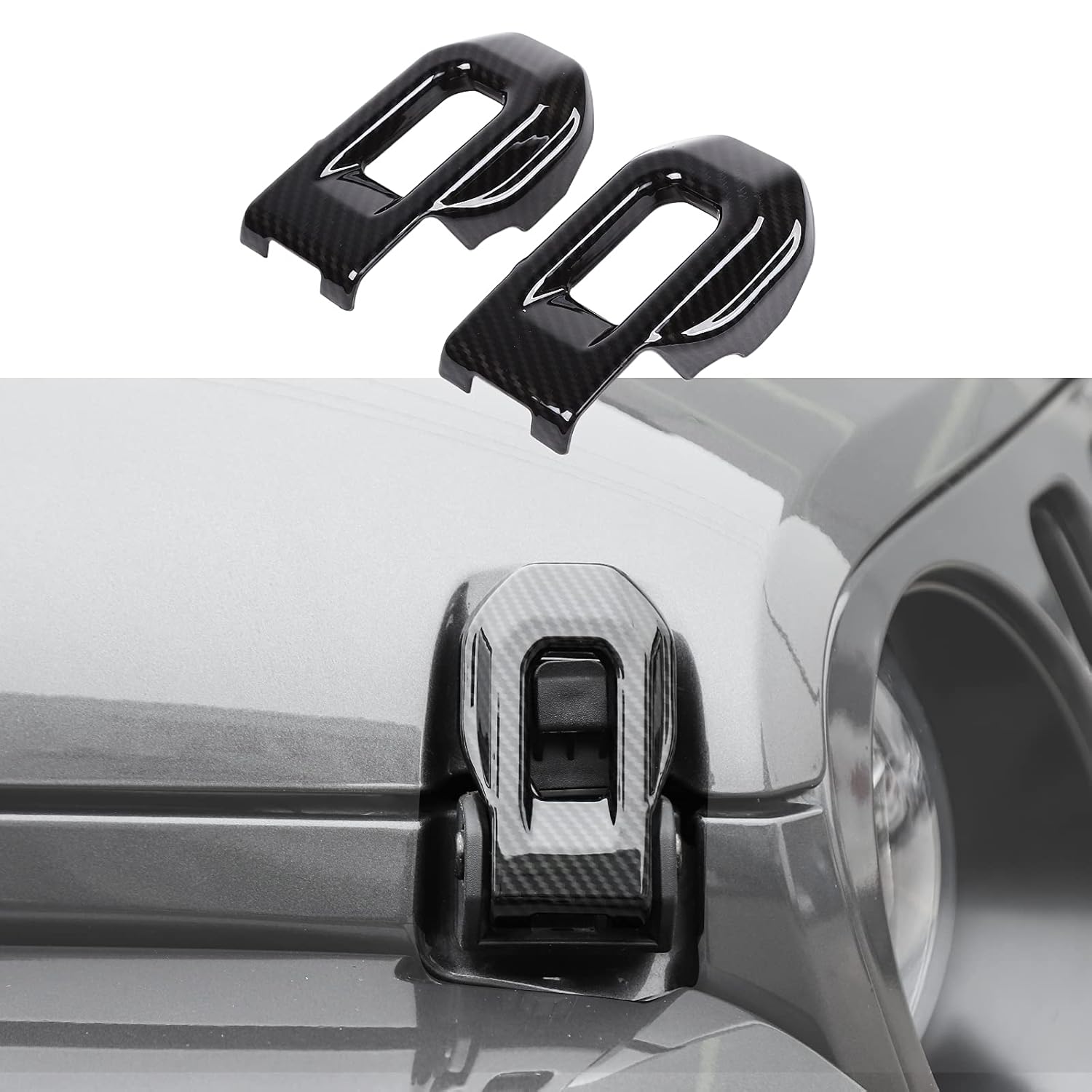 RT-TCZ Hood Latch Cover Exterior Hood Lock Brackets ABS Decoration Accessories for Jeep Wrangler JL Gladiator JT 2018 2019 2020 2021, Carbon Fiber(2 PCS)