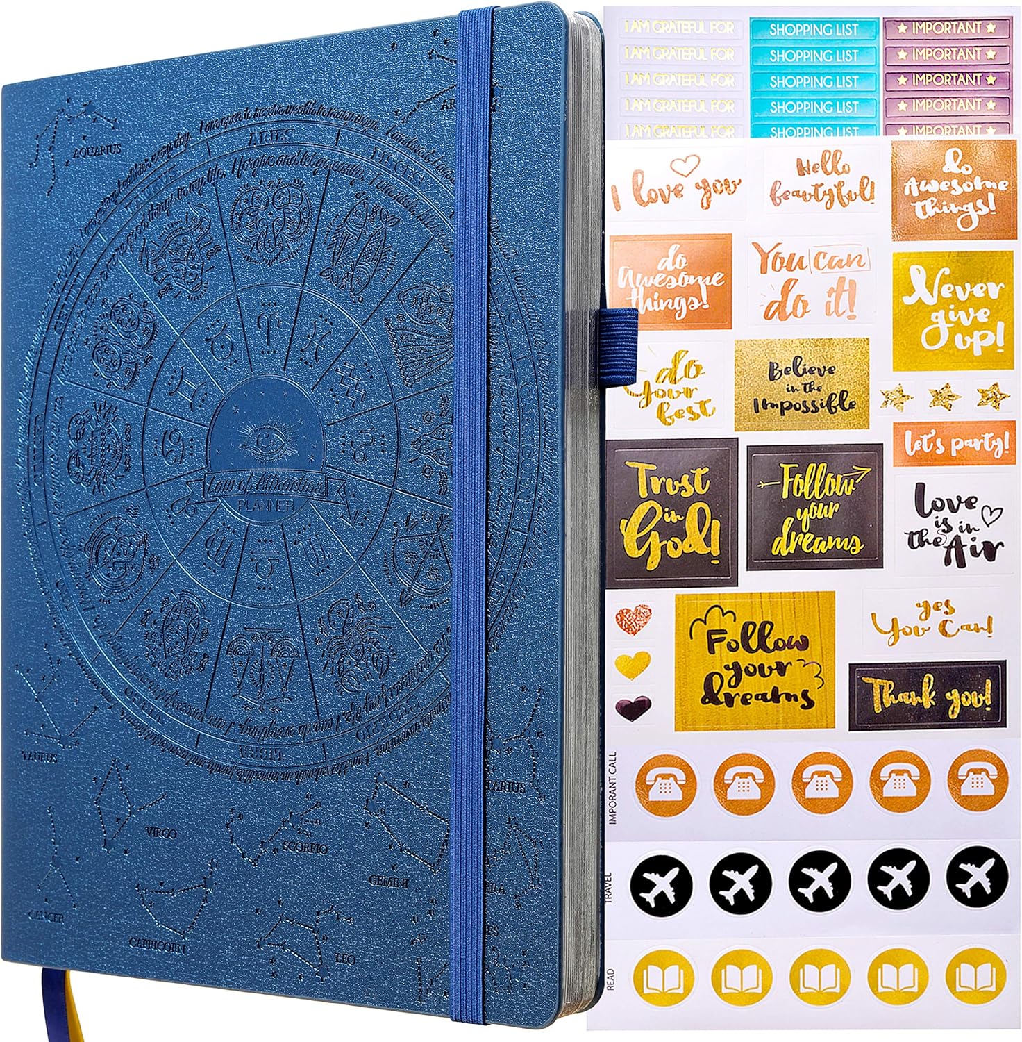 Law of Attraction Planner - Undated Deluxe Weekly, Monthly Planner, a 12 Month Journey to Increase Productivity & Happiness - Life Organizer, Gratitude Journal, and Stickers Pack of 2