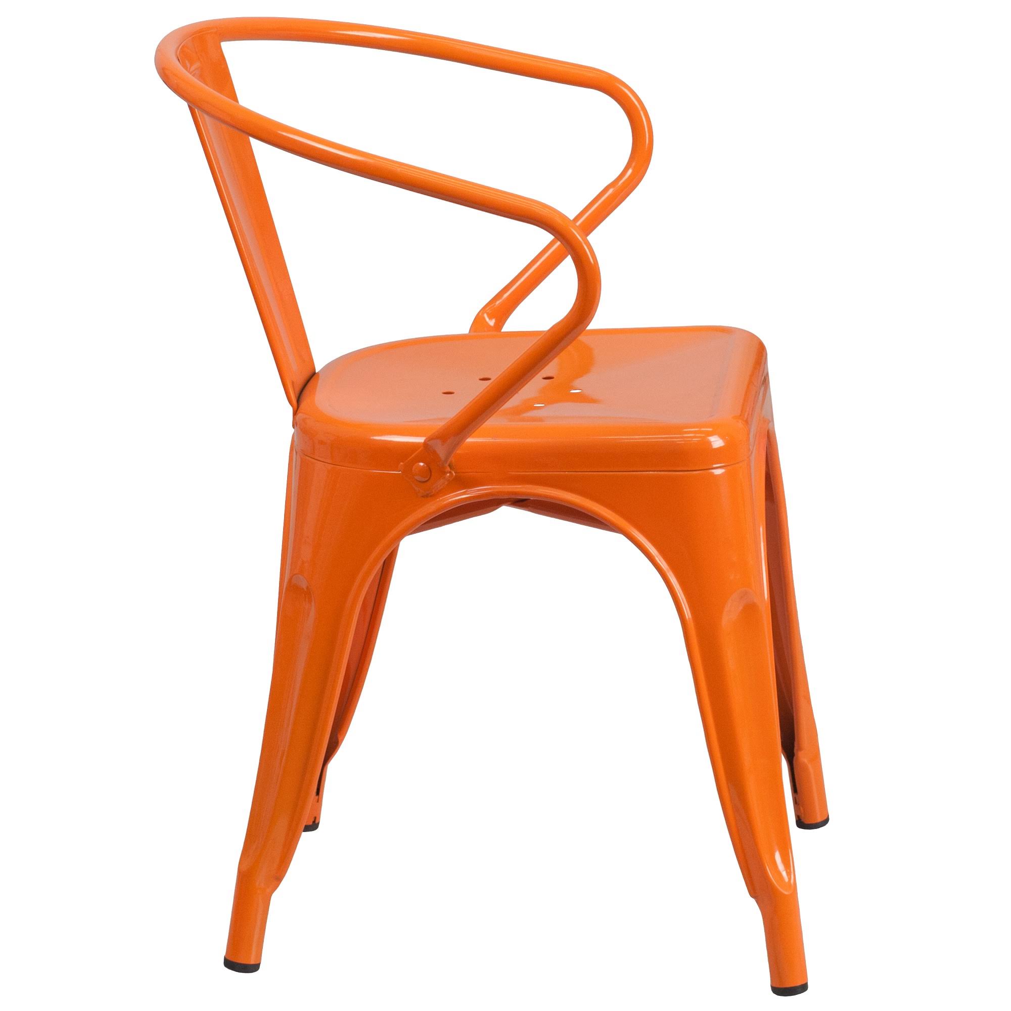 27.75x22 Orange Contemporary Outdoor Furniture Patio Stackable Chair with Arms