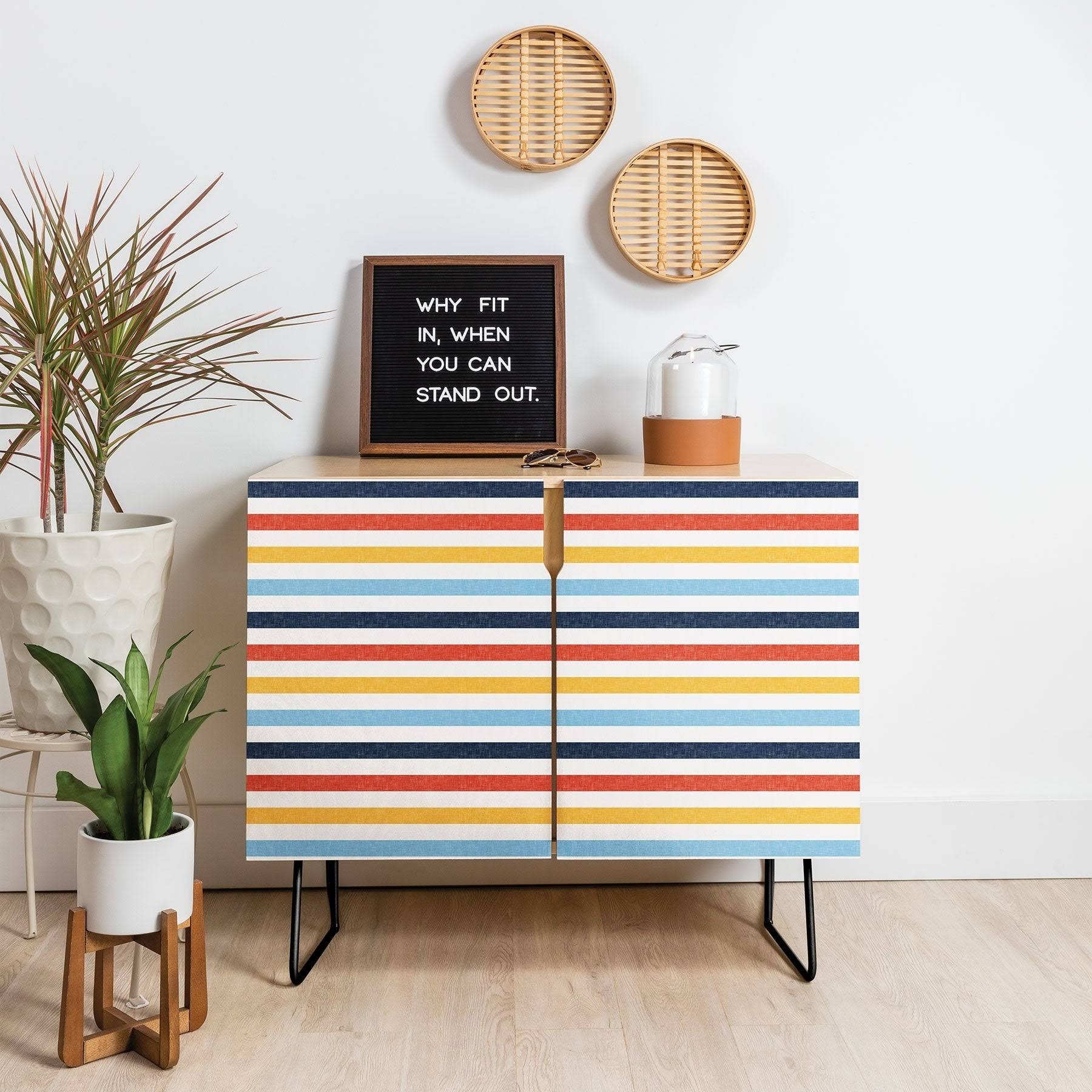 Carson Carrington Hjaelmared Multi Stripe Credenza Black Legs