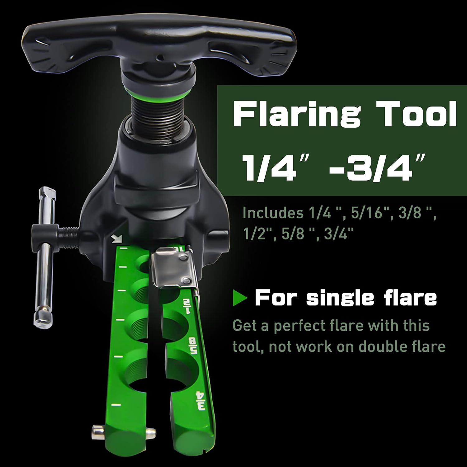 HVAC Flaring Tools Set with Guide Plate & Clutch, 1/4'' - 3/4'' Single Flare Tool for Copper Aluminum Pipe, 45&deg; Eccentric Type Manual Tubing Flaring Tool Kit