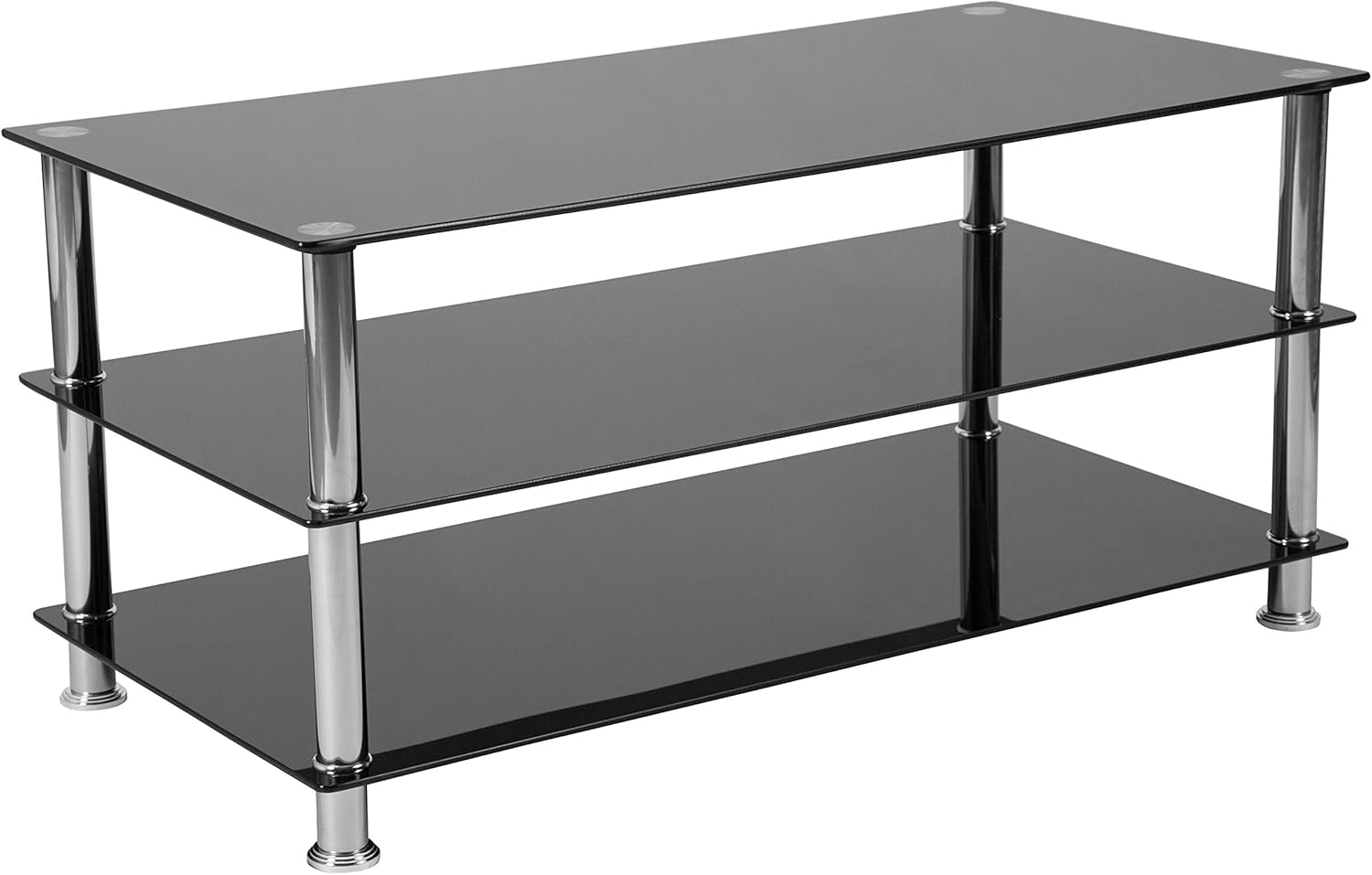 Flash Furniture Riverside Collection Black Glass TV Stand with Stainless Steel Frame