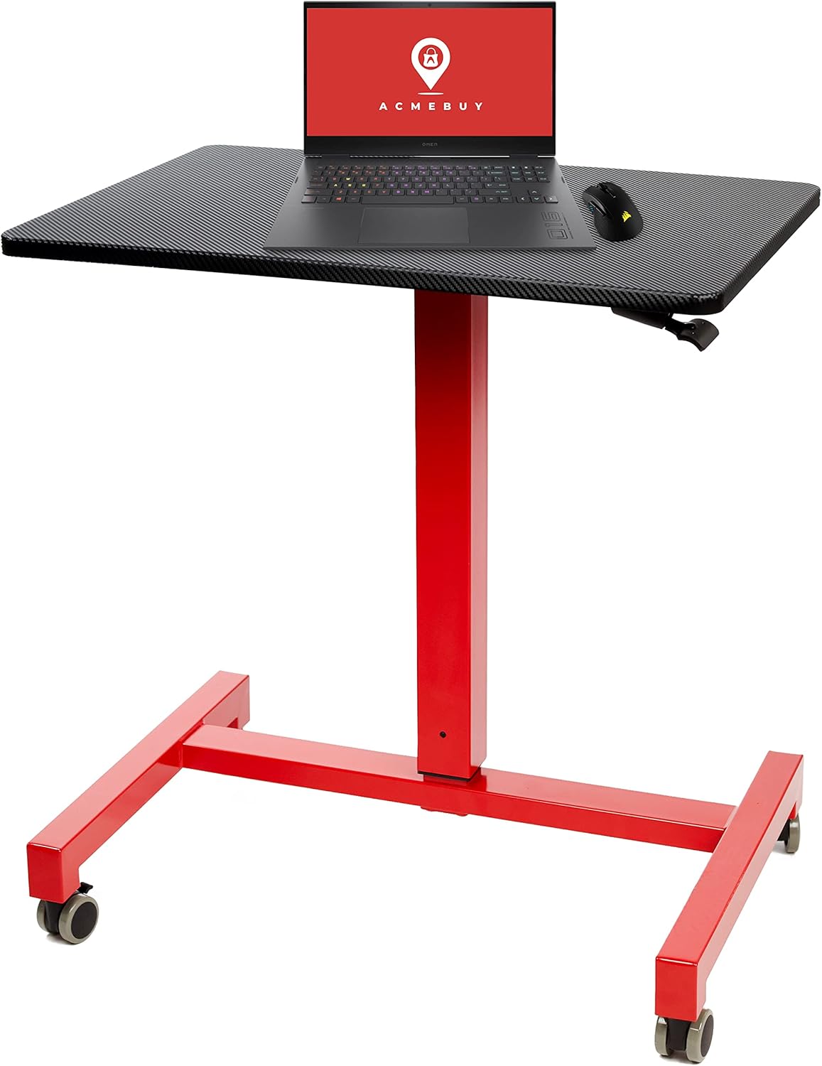 ACMEBUY Laptop Cart - Rolling Desk for Laptop - Mobile Rolling Laptop Stand w/ Adjustable Height - Perfect Pneumatic & Ergonomic Workstation w/ Locking Wheels - Black & Red (27.5&rdquo;x19&rdquo;)