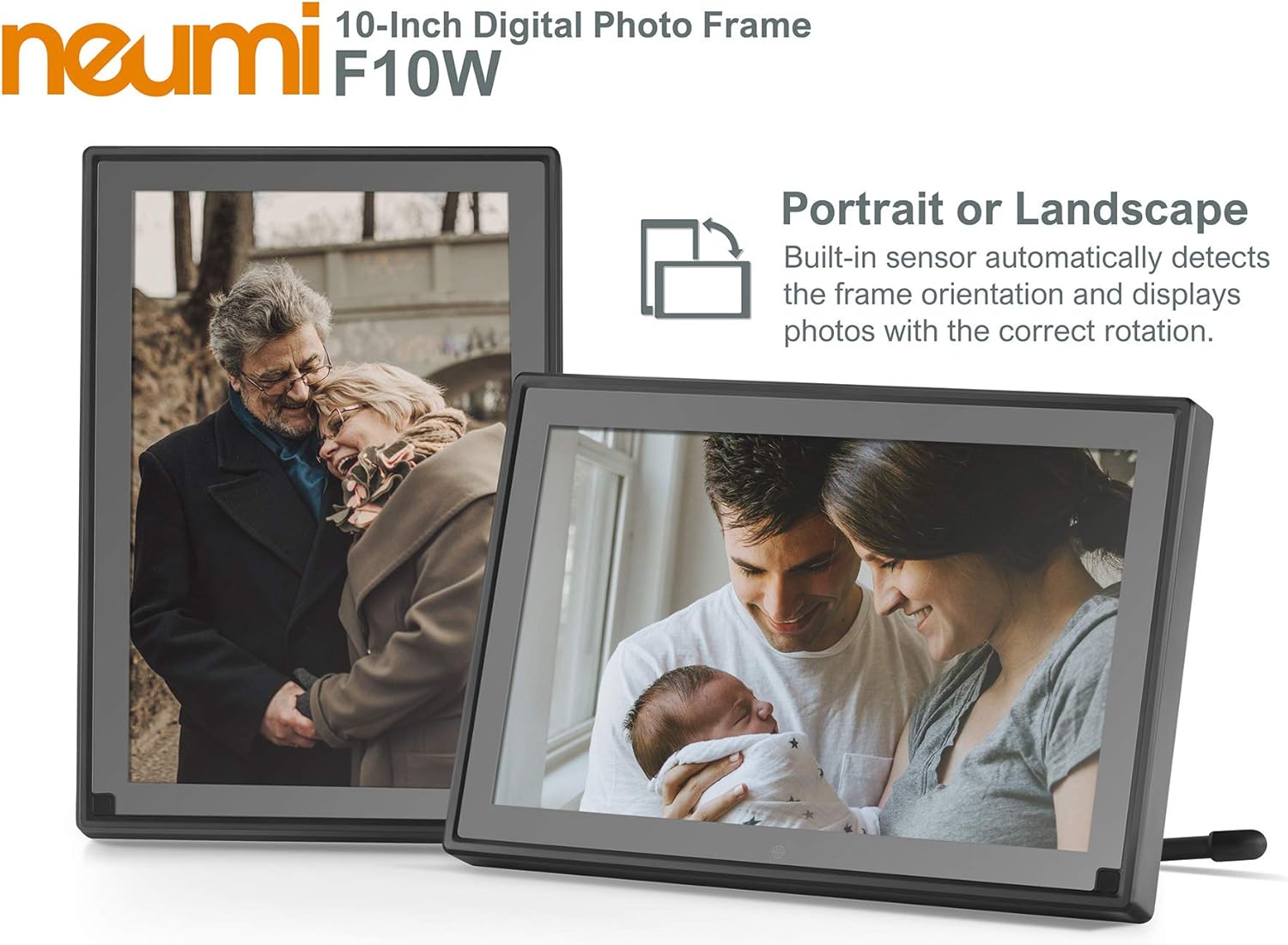 Neumi 10-Inch Wide Screen Digital Photo Frame with Motion Sensor, IPS LCD Panel, 16:9 (Black)