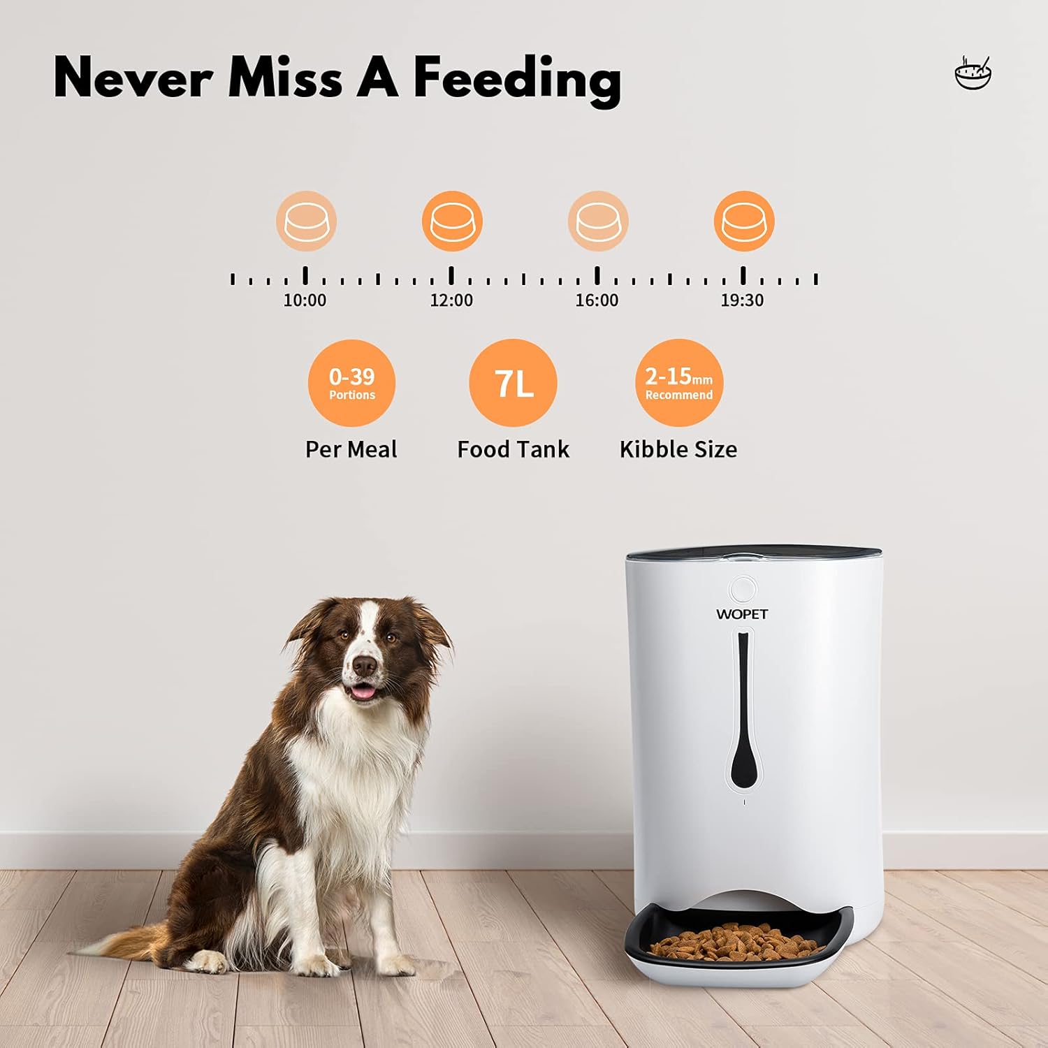 WOPET Automatic Pet Feeder Food Dispenser for Cats and Dogs–Features: Distribution Alarms, Portion Control, Voice Recorder, & Programmable Timer for up to 4 Meals per Day Pack of 2