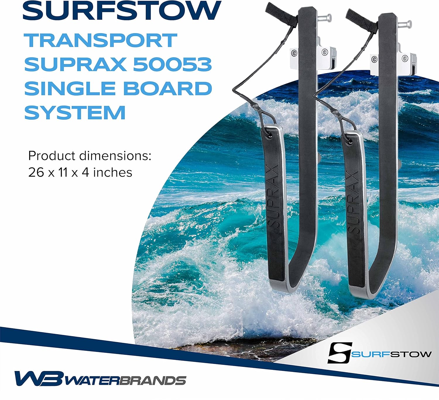 SurfStow SUPRax 50053 Square Rail Pontoon Boat Mount Single Board | Stand-Up Paddle Board Rack | SUP Board Storage | Pontoon Boat Accessories | Metallic | 26 x 11 x 4 inches