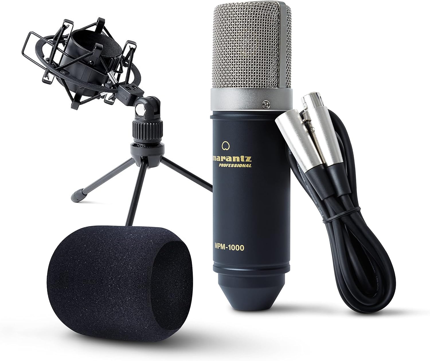 Marantz Pro MPM1000 - Studio Recording Condenser Microphone with Shockmount, Desktop Stand and Cable – Perfect for Podcasting and Voiceover Projects, MPM-1000 XLR Mic Pack of 2