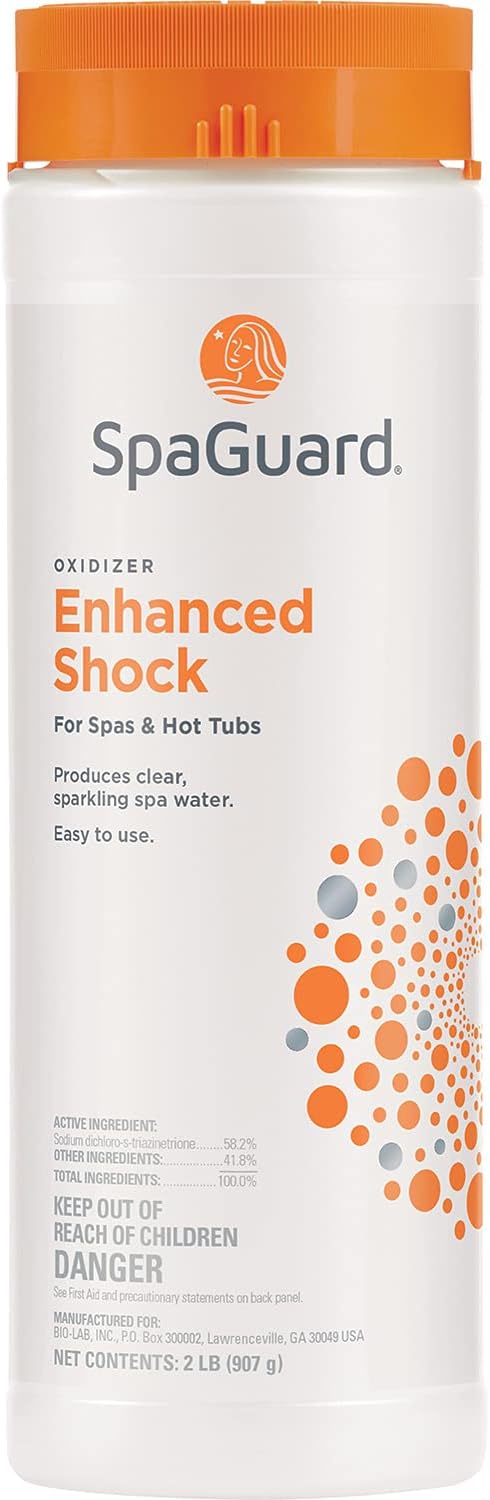 LeisureQuip SpaGuard Enhanced Shock 2lb (2 Pack) with ScumBoat Scum Absorber and Hot Tub E-Book Pack of 2