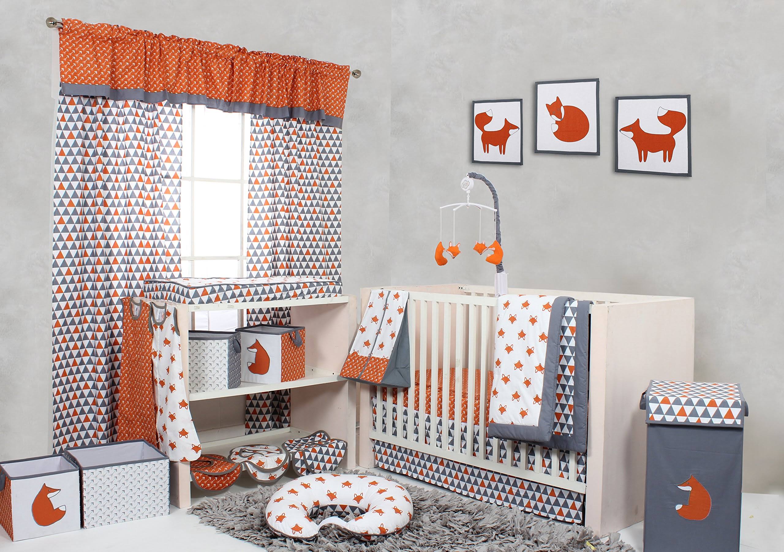 Bacati Playful Foxs 10 Piece Crib Set Without Bumper Pad Orange Grey
