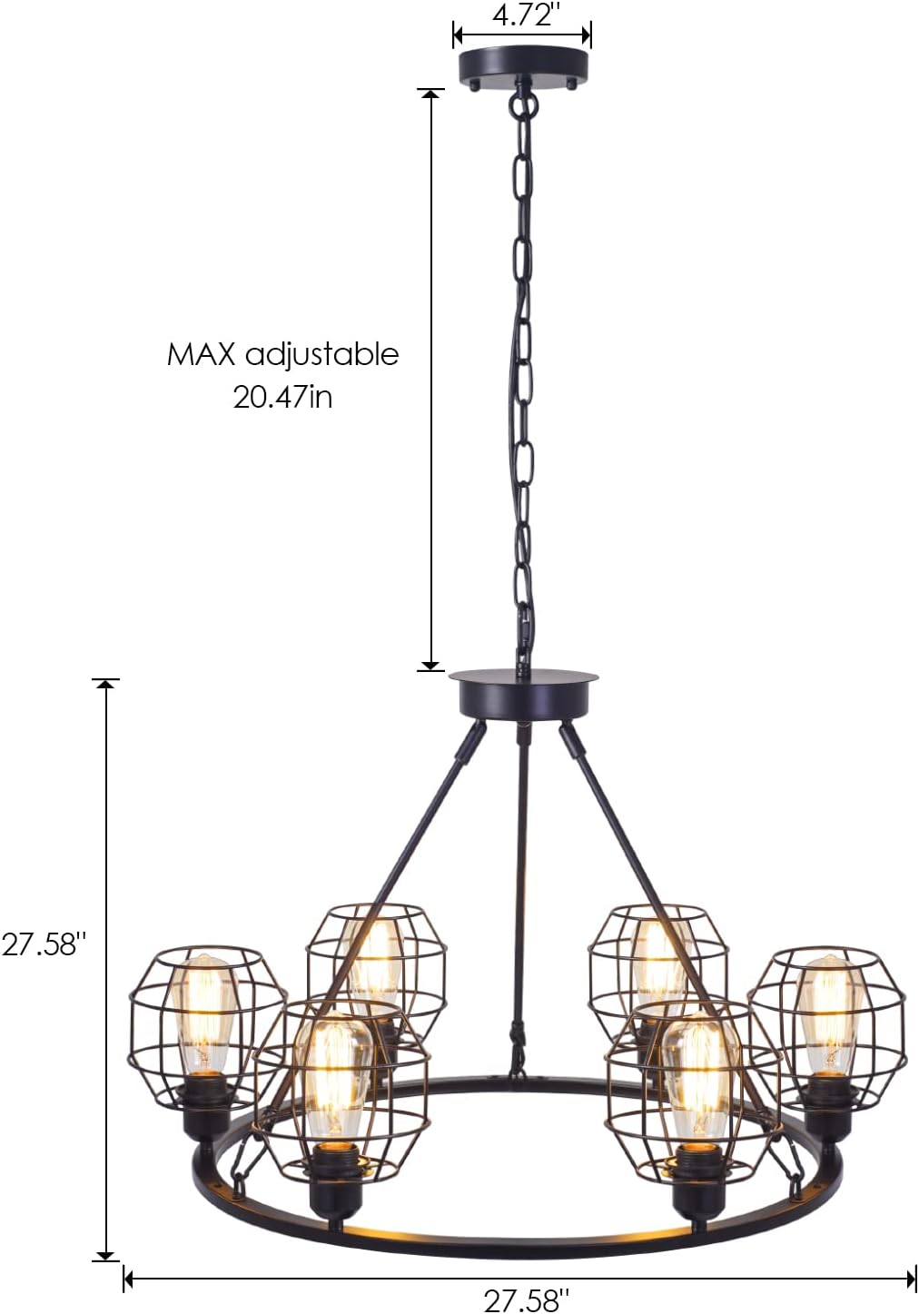 6-Light Farmhouse Chandelier Black Wagon Wheel Chandelier for Dining Room 28 Inches Round Modern Metal Pendant Light Fixture Industrial for Foyer Bedroom Living Room