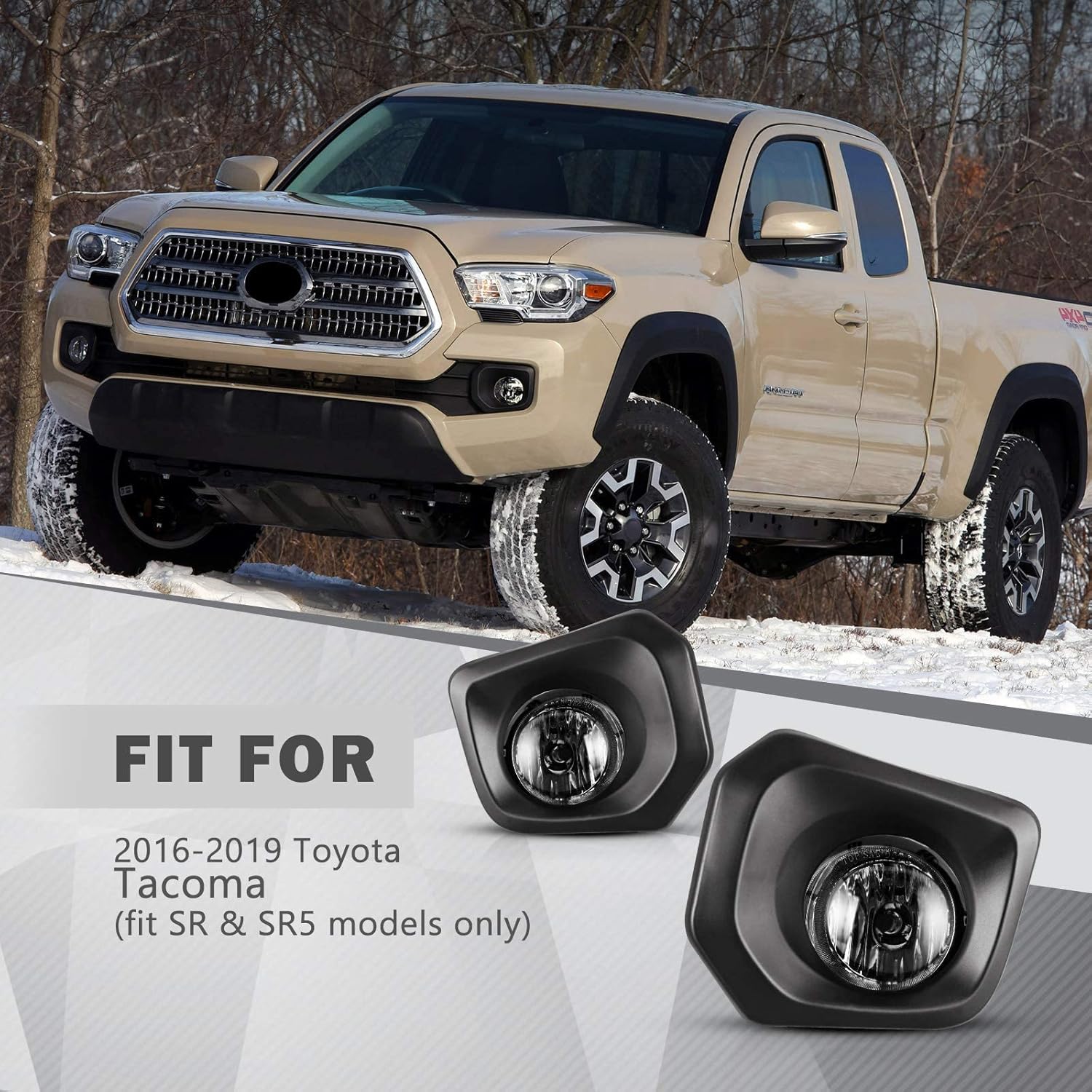 Winjet Fog Lights Assembly for 2016 2017 2018 2019 2020 2021 2022 Toyota Tacoma SR/SR5 Switch & Wiring kit included Smoke Lens