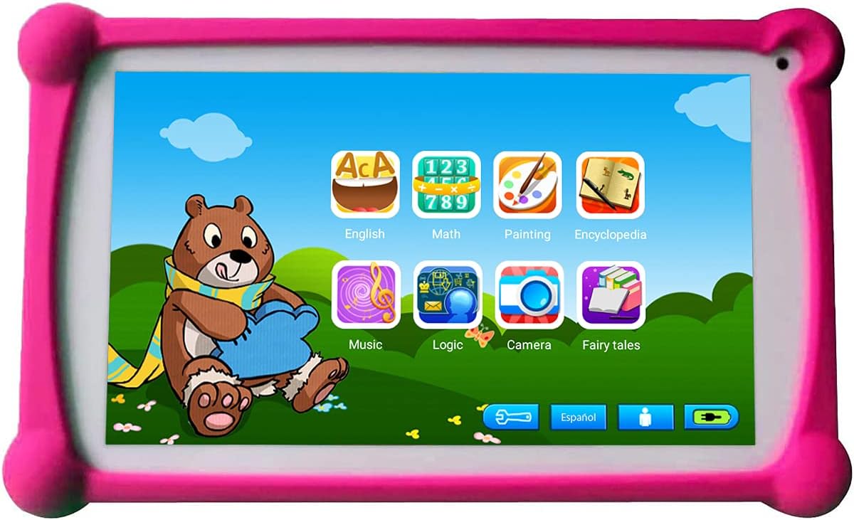 Kids Tablet, B.B.PAW 7 inch 16GB WiFi Android 9.0 Google Certified Tablet for Kids with Pre-Loaded Professional Learning&Training Apps English/Spanish Bilingual Language and Protective Case-Blue Pack of 2