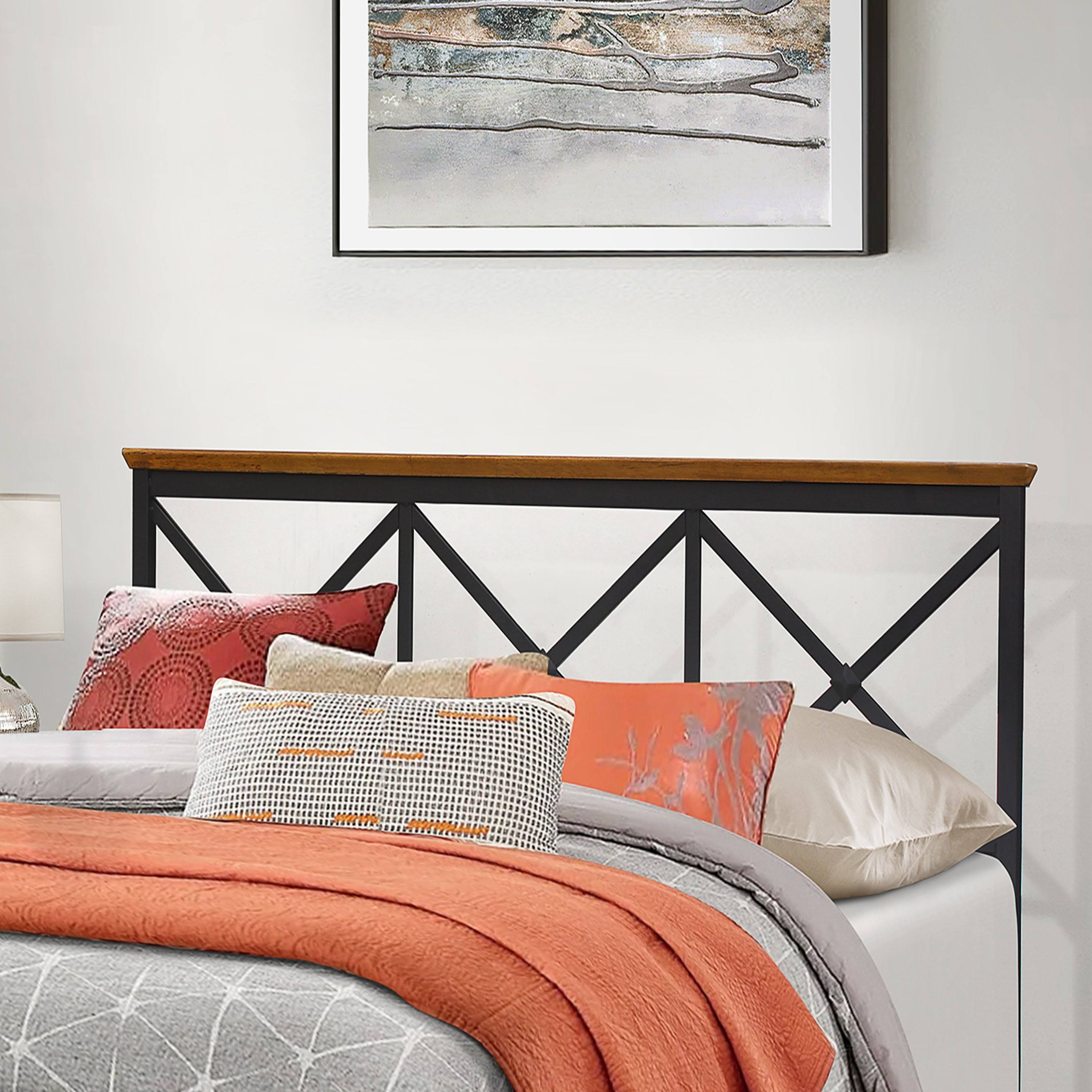 Hillsdale Furniture Ashford Metal King Headboard, Textured Black with Oak Finished Wood