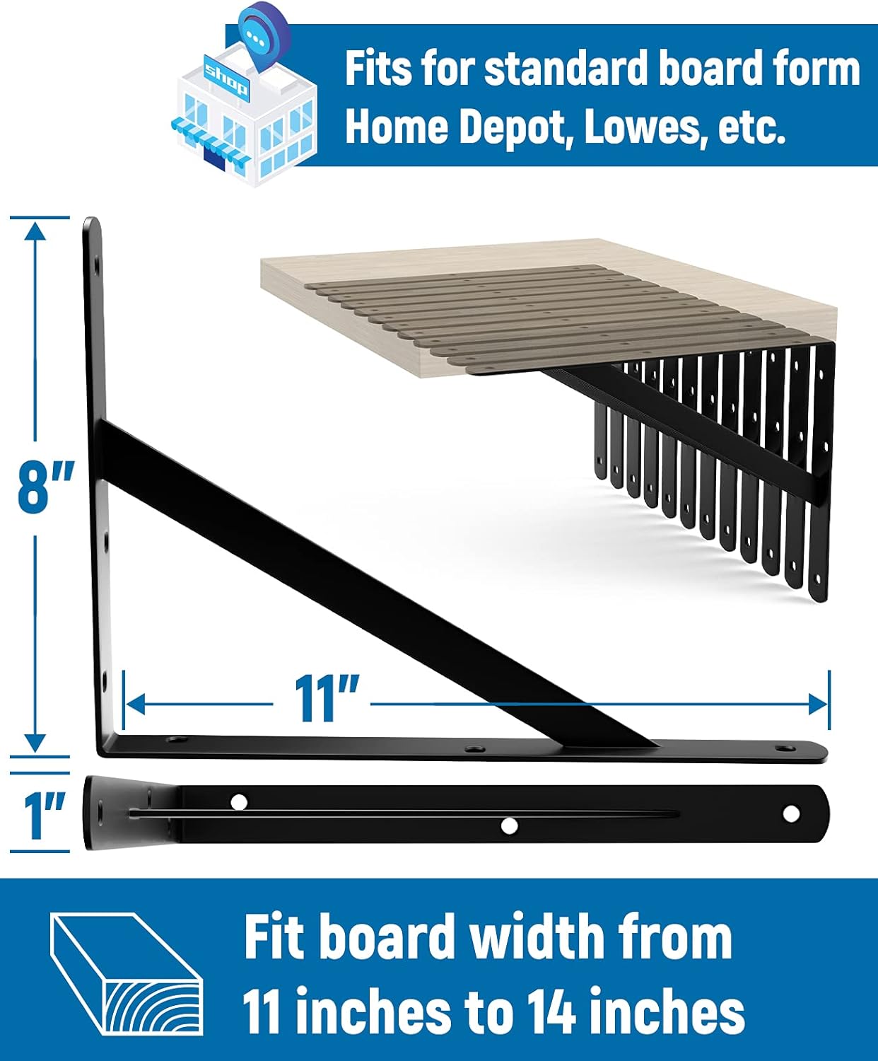 LEOPO 11 Inch Shelf Brackets for DIY Floating Shelf, Heavy Duty L Brackets, 90 Degree Triangle Corner Bracket, 12 Pack