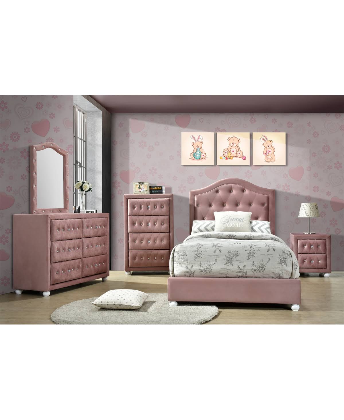 Acme Reggie Full Bed Pink Fabric
