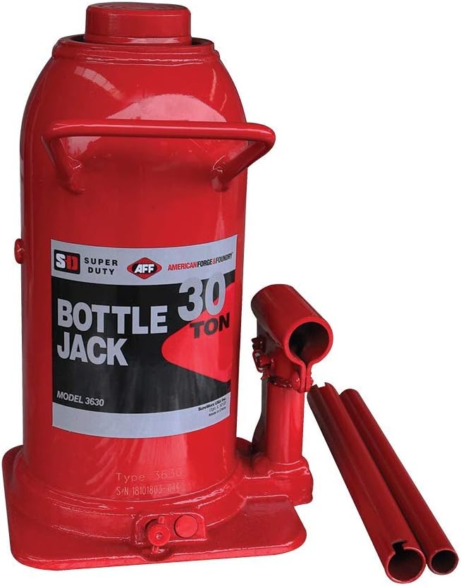 AFF Super Duty 30 Ton Hydraulic Bottle Jack, Manual, Welded Cylinder, High-Grade Steel Construction, Forged and Welded Base, 3630