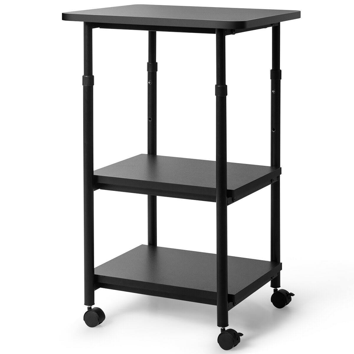 3-Tier Adjustable Printer Stand with 360?&deg; Swivel Casters-Black