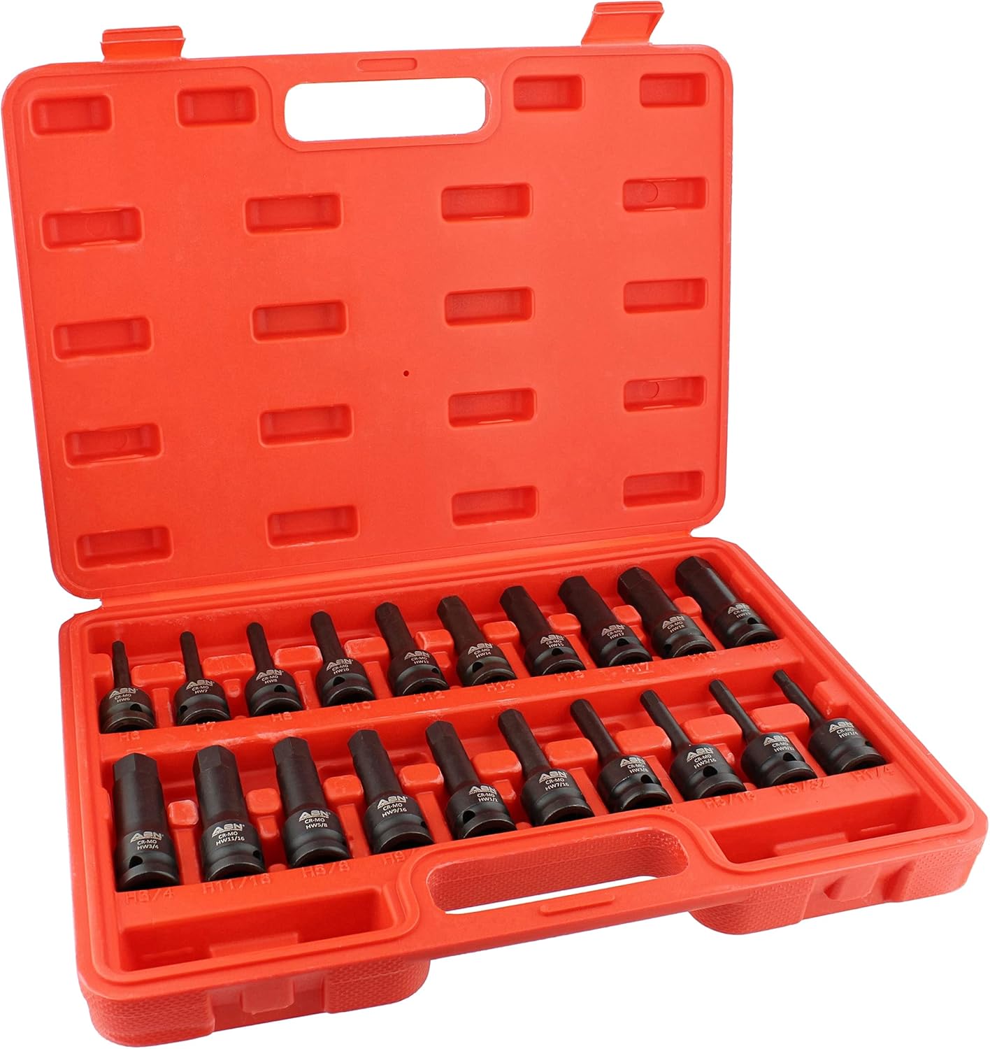 ABN Allen Hex Bit Set, 20pc - 1/2in Impact Driver Bit Set, Chrome Molybdenum Steel Metric and SAE Set with Hard Case